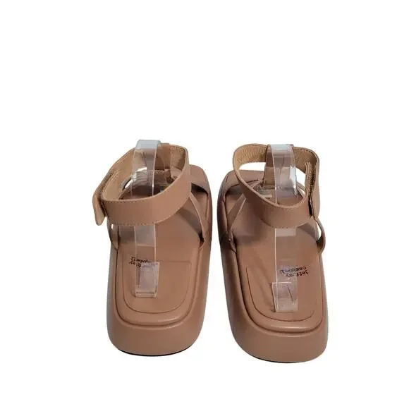 Jeffrey Campbell Tan Devis Wedge Sandals With Ankle Strap Size 9 72525-2784 - Picture 3 of 5